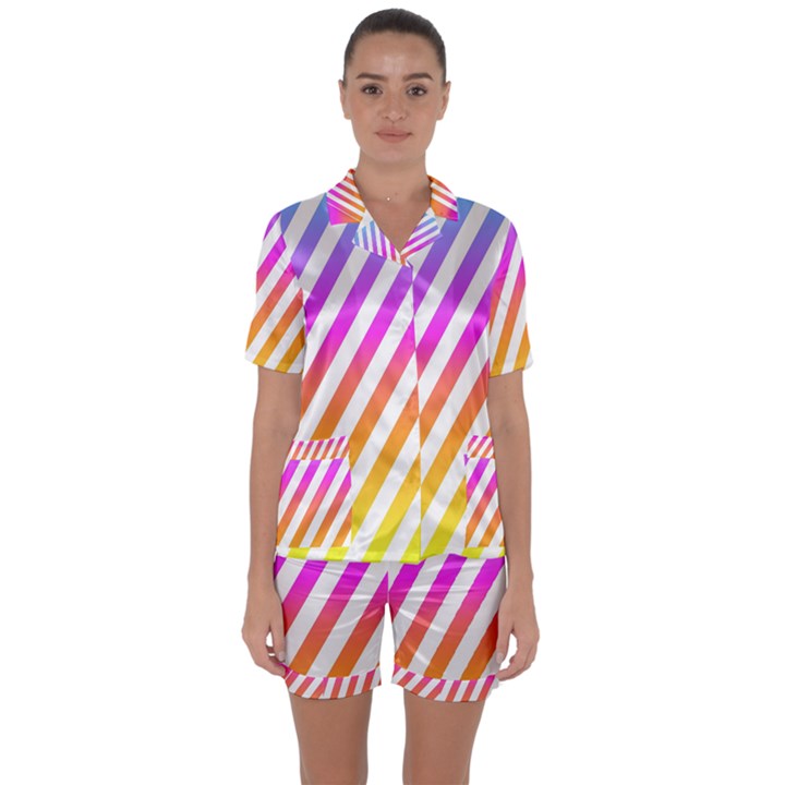 Abstract-lines-mockup-oblique Satin Short Sleeve Pajamas Set