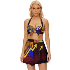 Logo-finance-economy-statistics Vintage Style Bikini Top And Skirt Set 