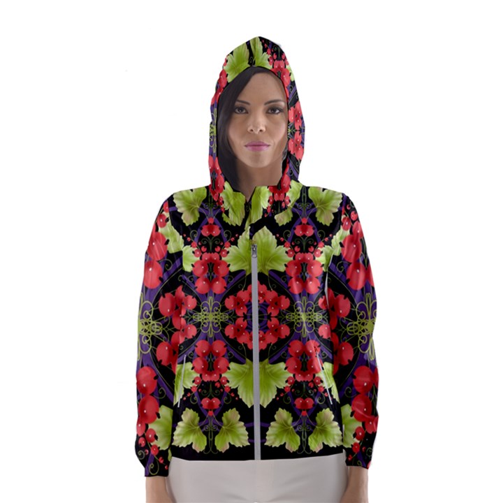 Pattern-berry-red-currant-plant Women s Hooded Windbreaker