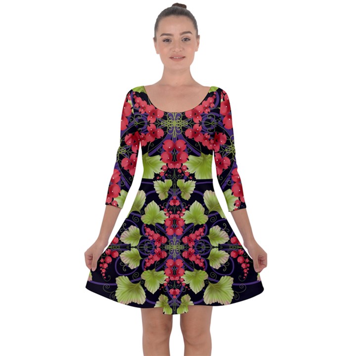 Pattern-berry-red-currant-plant Quarter Sleeve Skater Dress