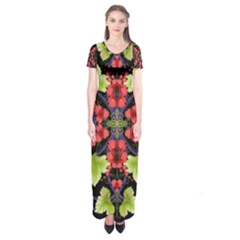 Pattern-berry-red-currant-plant Short Sleeve Maxi Dress