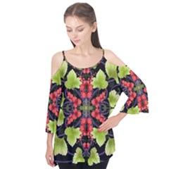 Pattern-berry-red-currant-plant Flutter Sleeve Tee 