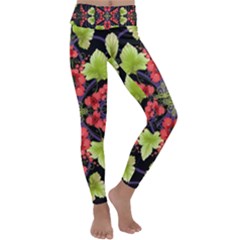 Pattern-berry-red-currant-plant Kids  Lightweight Velour Classic Yoga Leggings