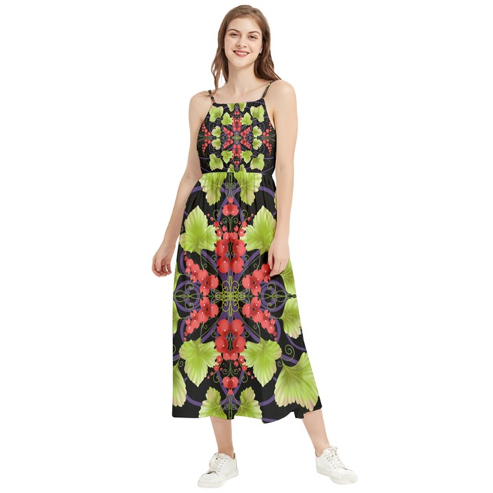 Pattern-berry-red-currant-plant Boho Sleeveless Summer Dress