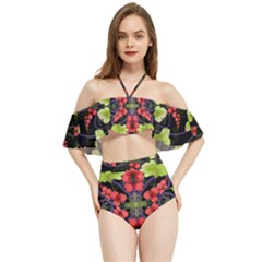 Pattern-berry-red-currant-plant Halter Flowy Bikini Set 