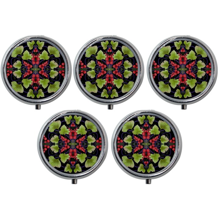 Pattern-berry-red-currant-plant Mini Round Pill Box (Pack of 5)