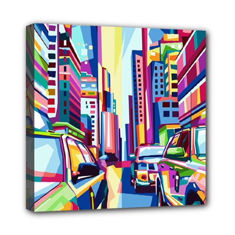 City-street-car-road-architecture Mini Canvas 8  X 8  (stretched) by Jancukart