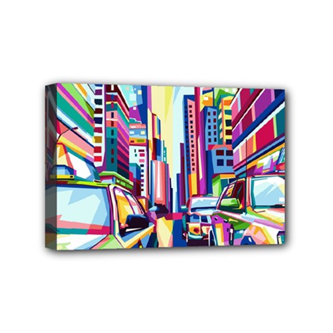 City-street-car-road-architecture Mini Canvas 6  X 4  (stretched) by Jancukart