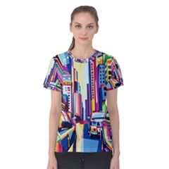 City-street-car-road-architecture Women s Cotton Tee