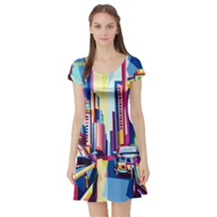 City-street-car-road-architecture Short Sleeve Skater Dress