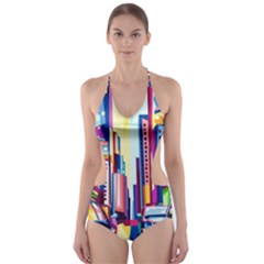 City-street-car-road-architecture Cut-out One Piece Swimsuit