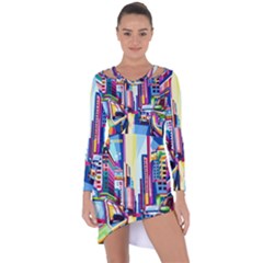 City-street-car-road-architecture Asymmetric Cut-out Shift Dress