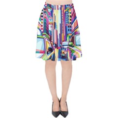 City-street-car-road-architecture Velvet High Waist Skirt