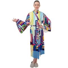 City-street-car-road-architecture Maxi Velour Kimono by Jancukart