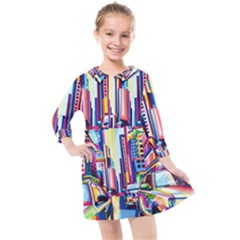 City-street-car-road-architecture Kids  Quarter Sleeve Shirt Dress