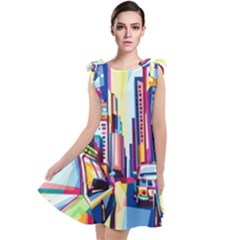 City-street-car-road-architecture Tie Up Tunic Dress by Jancukart