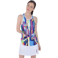 City-street-car-road-architecture Racer Back Mesh Tank Top