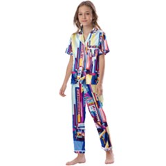 City-street-car-road-architecture Kids  Satin Short Sleeve Pajamas Set