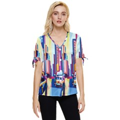 City-street-car-road-architecture Bow Sleeve Button Up Top