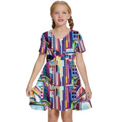 City-street-car-road-architecture Kids  Short Sleeve Tiered Mini Dress