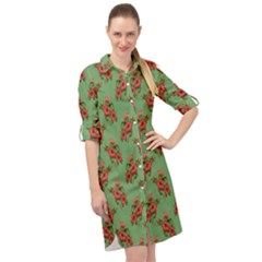 Flowers-b 002 Long Sleeve Mini Shirt Dress by nate14shop