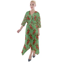 Flowers-b 002 Quarter Sleeve Wrap Front Maxi Dress by nate14shop