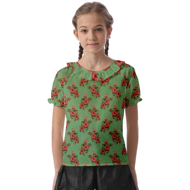 Flowers-b 002 Kids  Frill Chiffon Blouse