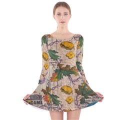 Flowers-b 003 Long Sleeve Velvet Skater Dress