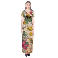 Flowers-b 003 Short Sleeve Maxi Dress by nate14shop