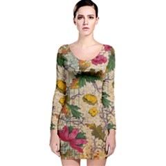 Flowers-b 003 Long Sleeve Velvet Bodycon Dress