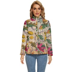 Flowers-b 003 Women s Puffer Bubble Jacket Coat