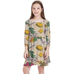 Flowers-b 003 Kids  Quarter Sleeve Skater Dress by nate14shop