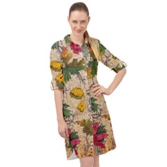 Flowers-b 003 Long Sleeve Mini Shirt Dress