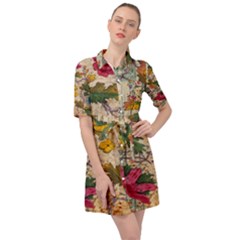 Flowers-b 003 Belted Shirt Dress by nate14shop