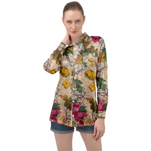 Flowers-b 003 Long Sleeve Satin Shirt by nate14shop