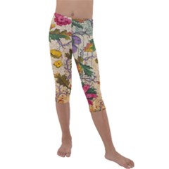 Flowers-b 003 Kids  Lightweight Velour Capri Leggings  by nate14shop