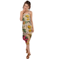 Flowers-b 003 Waist Tie Cover Up Chiffon Dress by nate14shop