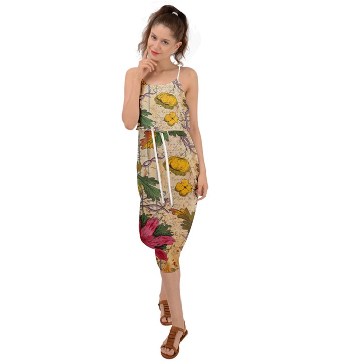 Flowers-b 003 Waist Tie Cover Up Chiffon Dress