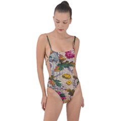 Flowers-b 003 Tie Strap One Piece Swimsuit