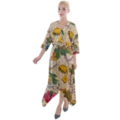 Flowers-b 003 Quarter Sleeve Wrap Front Maxi Dress by nate14shop