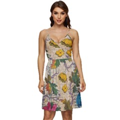 Flowers-b 003 V-neck Pocket Summer Dress 