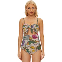 Flowers-b 003 Knot Front One-piece Swimsuit