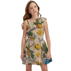 Flowers-b 003 Kids  One Shoulder Party Dress