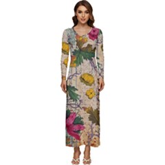 Flowers-b 003 Long Sleeve Velour Longline Maxi Dress