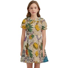 Flowers-b 003 Kids  Bow Tie Puff Sleeve Dress