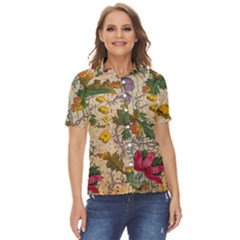 Flowers-b 003 Women s Short Sleeve Double Pocket Shirt