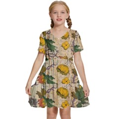 Flowers-b 003 Kids  Short Sleeve Tiered Mini Dress