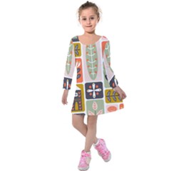 Scandinavian Pattern Artwork Kids  Long Sleeve Velvet Dress by HWDesign