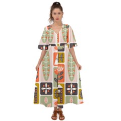 Scandinavian Pattern Artwork Kimono Sleeve Boho Dress by HWDesign