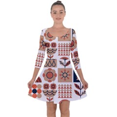 Scandinavian Pattern Artwork No 2 Quarter Sleeve Skater Dress by HWDesign